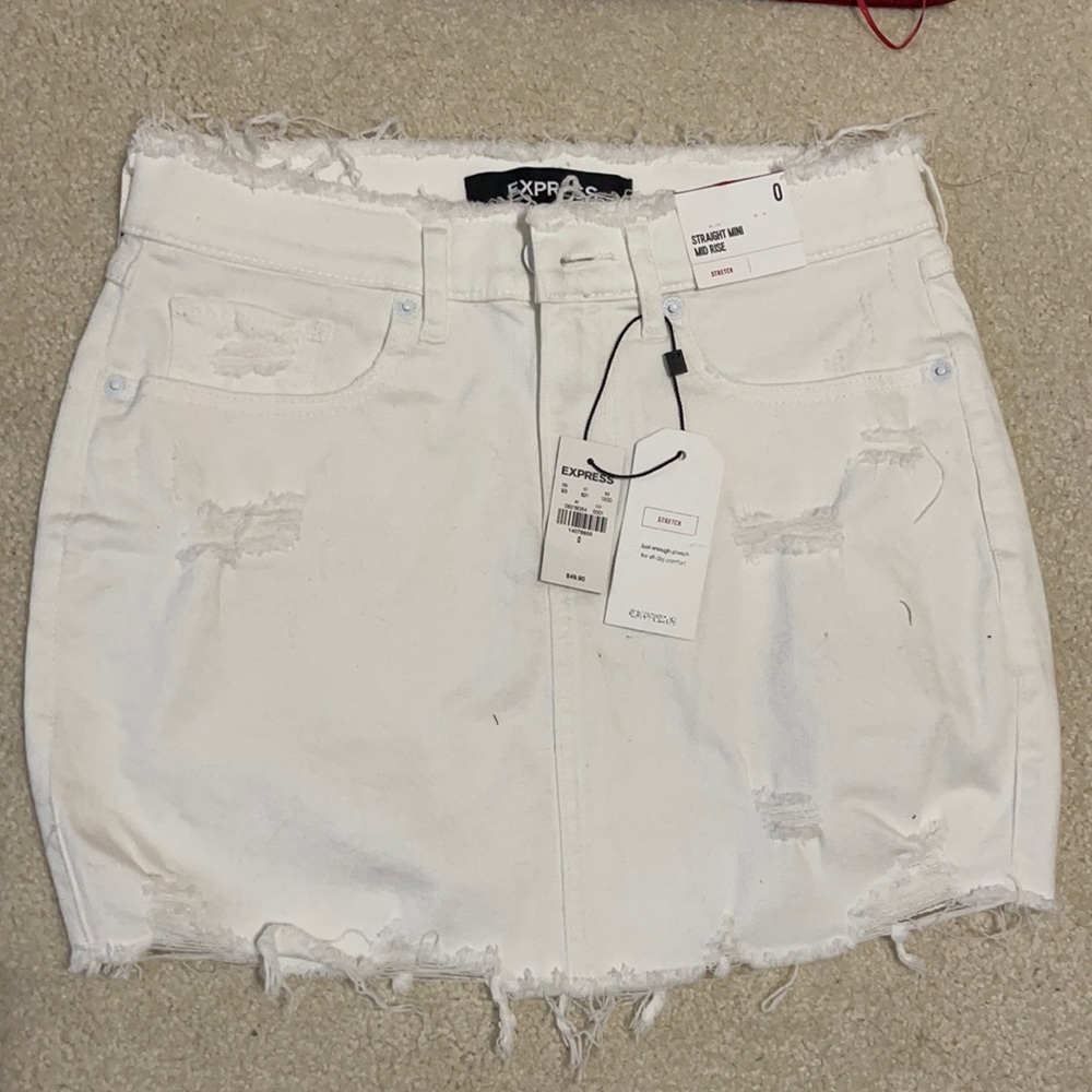 Express straight mini mid-rise white jean skirt. 0